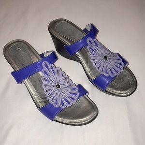 NAOT Blue Purple Wedge Sandal NWT Leather Jewel
